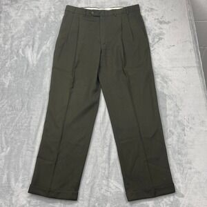 Monsieur by Givenchy Dress Pants Mens 38R Green Classic Fit Pleated Front Cuffed